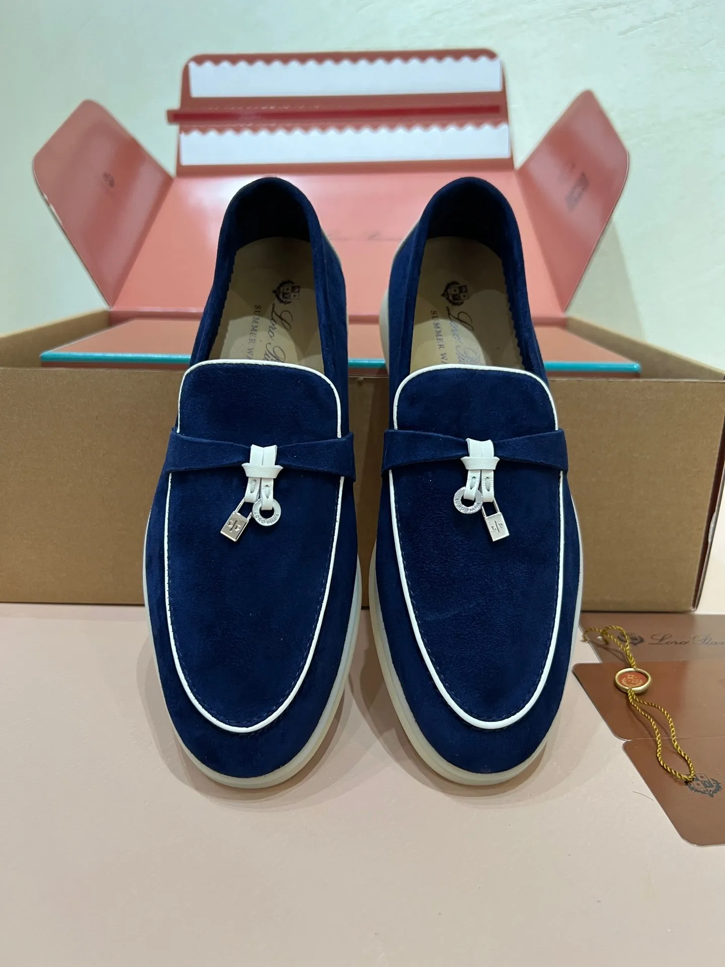 lp summer charm walk loafer  blue white suede