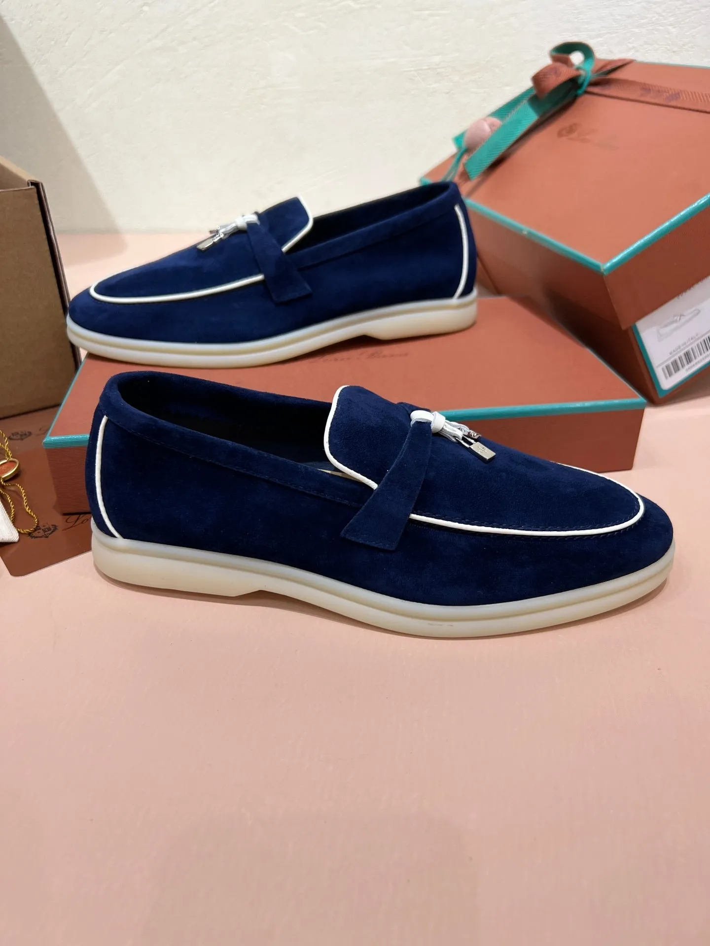 lp summer charm walk loafer  blue white suede