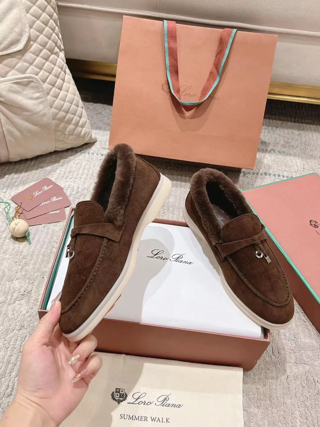 LP Summer Charms Walk Loafers Bottele Brown  Suede With Rabbit Fur Lining 206262