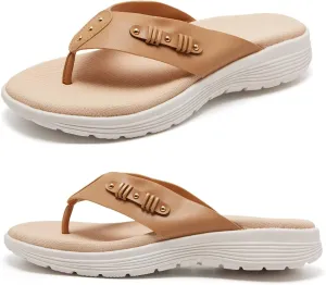 LRECHEU Wedge Flip Flops Sandals for Women, Lightweight Casual Thong Sandals Like Walking On Clouds