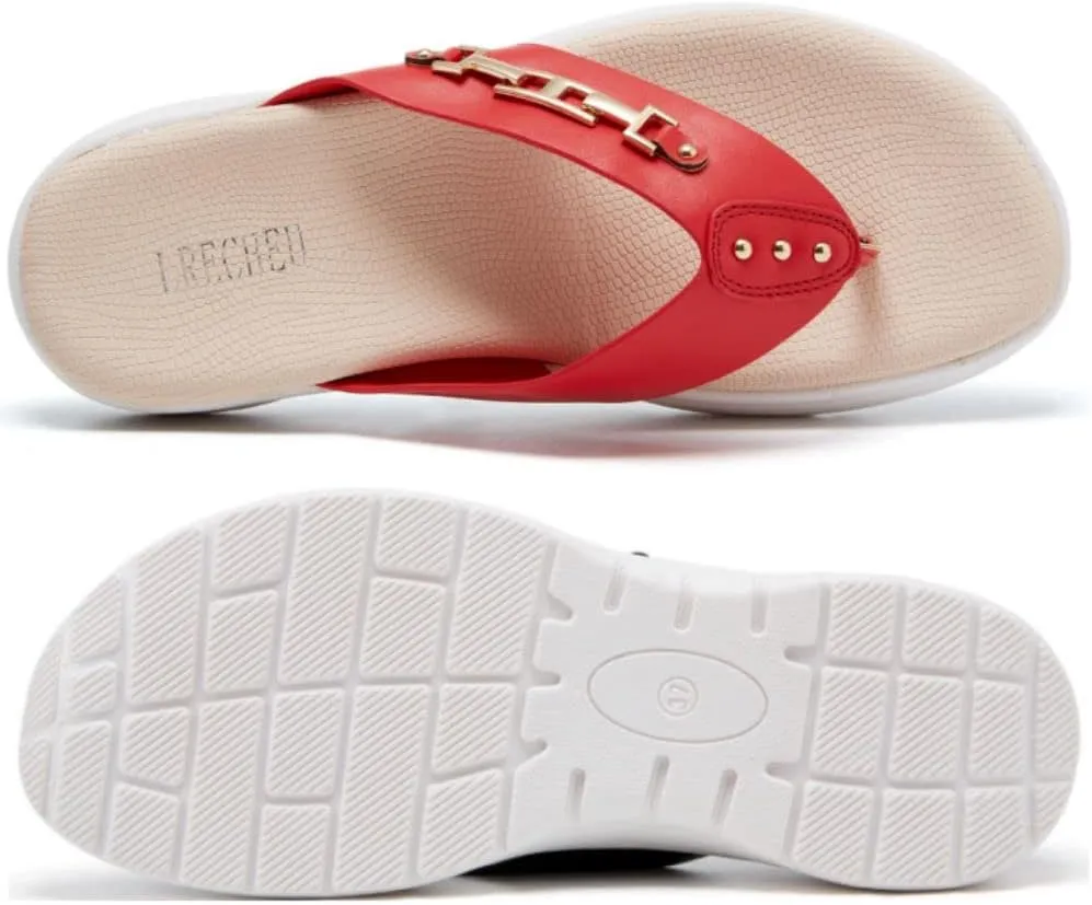 LRECHEU Wedge Flip Flops Sandals for Women, Lightweight Casual Thong Sandals Like Walking On Clouds