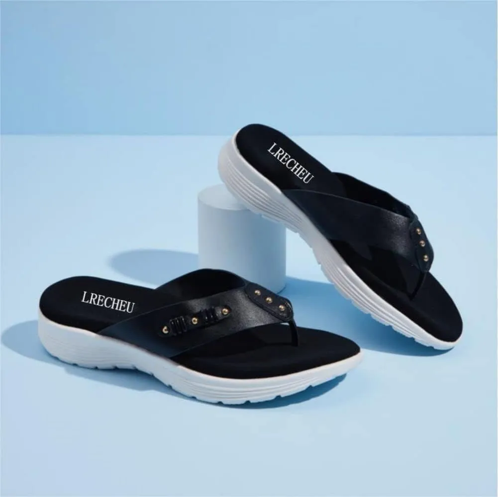 LRECHEU Wedge Flip Flops Sandals for Women, Lightweight Casual Thong Sandals Like Walking On Clouds