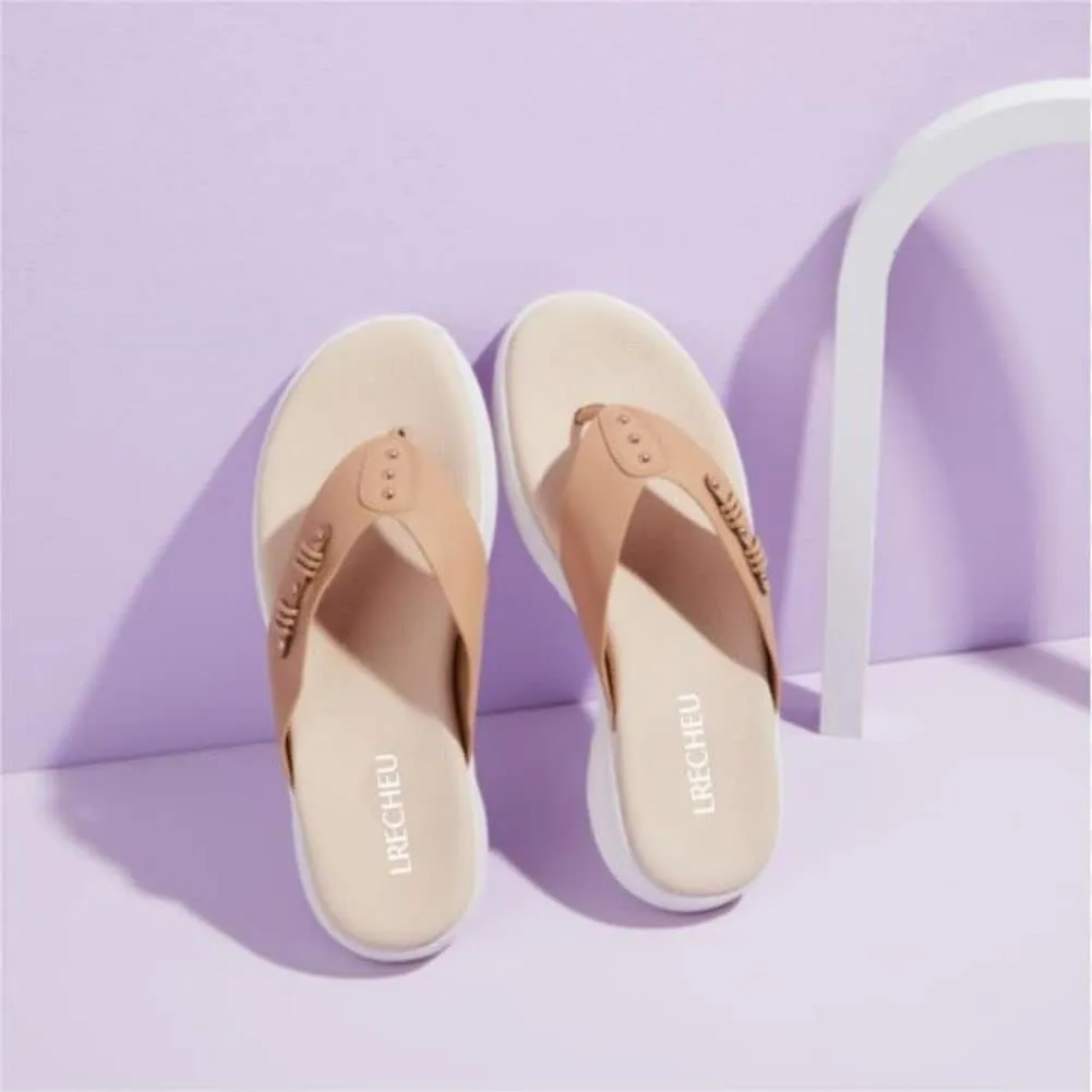LRECHEU Wedge Flip Flops Sandals for Women, Lightweight Casual Thong Sandals Like Walking On Clouds