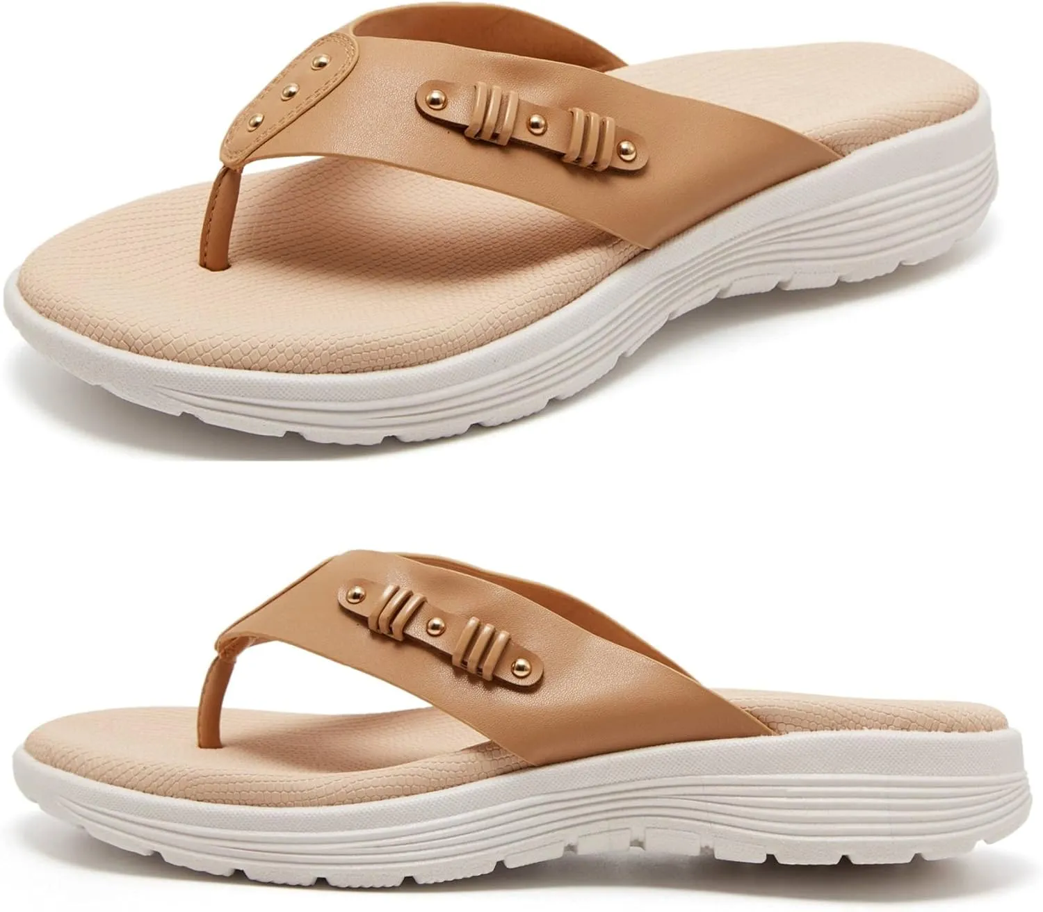 LRECHEU Wedge Flip Flops Sandals for Women, Lightweight Casual Thong Sandals Like Walking On Clouds