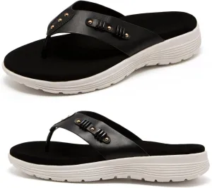 LRECHEU Wedge Flip Flops Sandals for Women, Lightweight Casual Thong Sandals Like Walking On Clouds