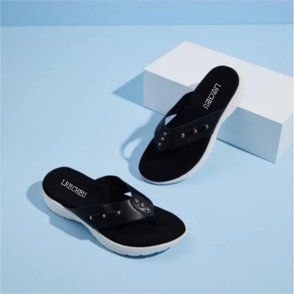 LRECHEU Wedge Flip Flops Sandals for Women, Lightweight Casual Thong Sandals Like Walking On Clouds