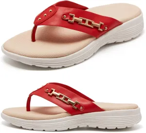 LRECHEU Wedge Flip Flops Sandals for Women, Lightweight Casual Thong Sandals Like Walking On Clouds