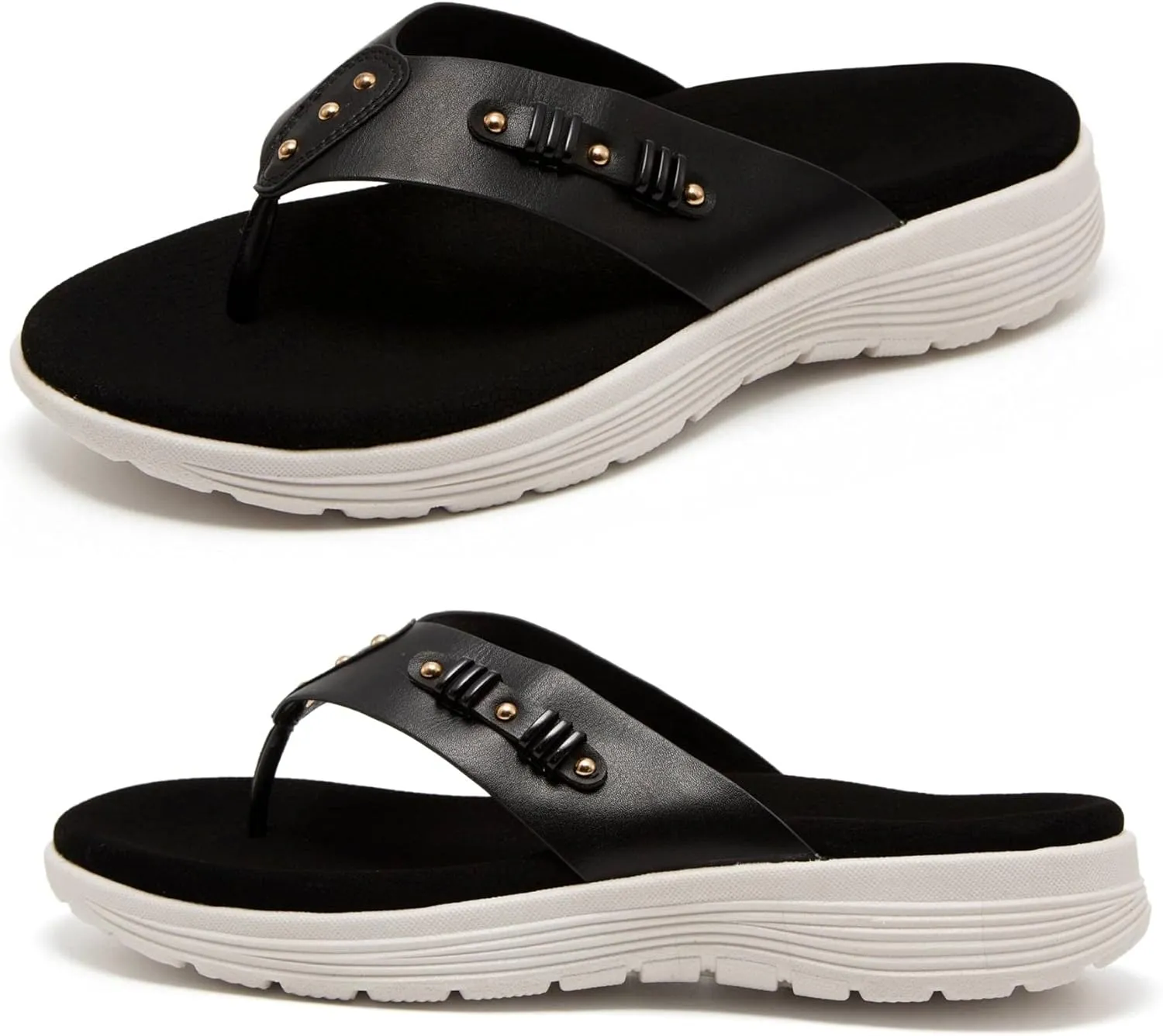 LRECHEU Wedge Flip Flops Sandals for Women, Lightweight Casual Thong Sandals Like Walking On Clouds