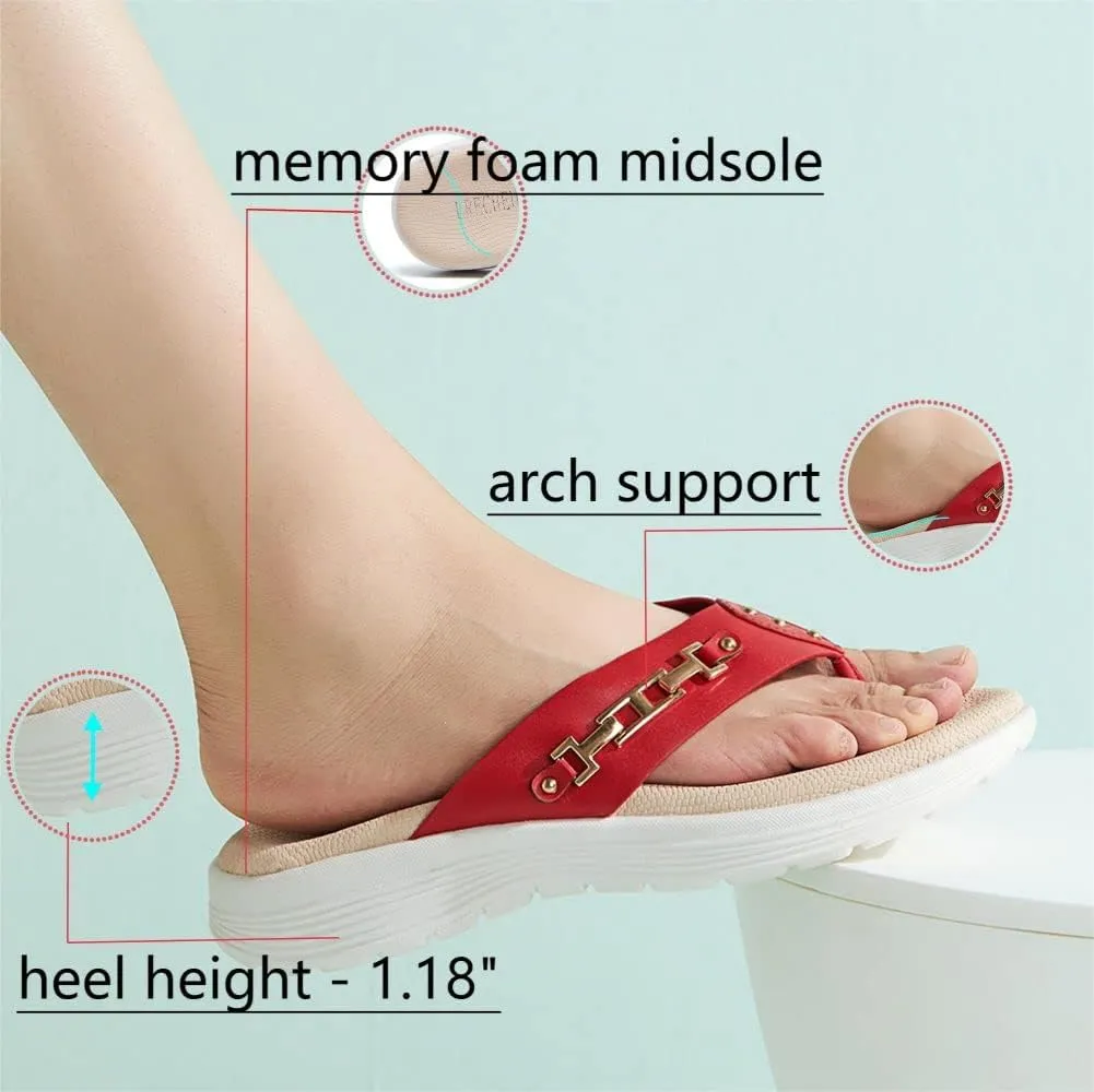 LRECHEU Wedge Flip Flops Sandals for Women, Lightweight Casual Thong Sandals Like Walking On Clouds