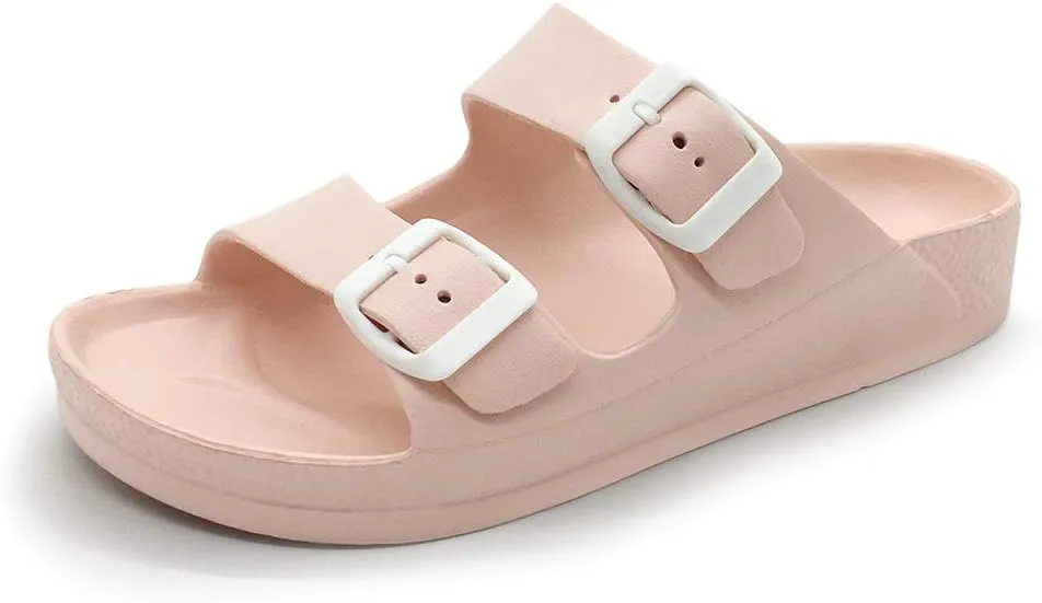 Luffymomo Adjustable Slip on Eva Double Buckle Slides Comfort Footbed Thong Sandals for Womens