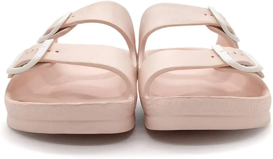 Luffymomo Adjustable Slip on Eva Double Buckle Slides Comfort Footbed Thong Sandals for Womens