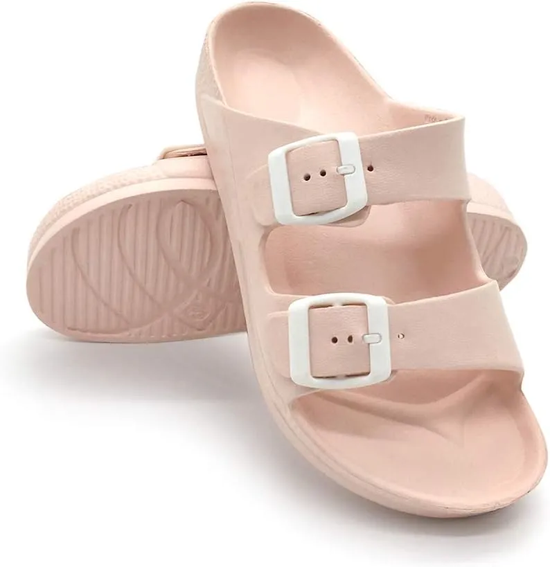 Luffymomo Adjustable Slip on Eva Double Buckle Slides Comfort Footbed Thong Sandals for Womens