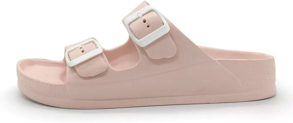 Luffymomo Adjustable Slip on Eva Double Buckle Slides Comfort Footbed Thong Sandals for Womens