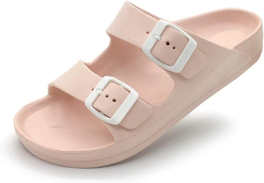 Luffymomo Adjustable Slip on Eva Double Buckle Slides Comfort Footbed Thong Sandals for Womens