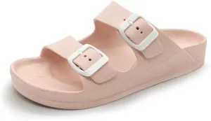 Luffymomo Adjustable Slip on Eva Double Buckle Slides Comfort Footbed Thong Sandals for Womens
