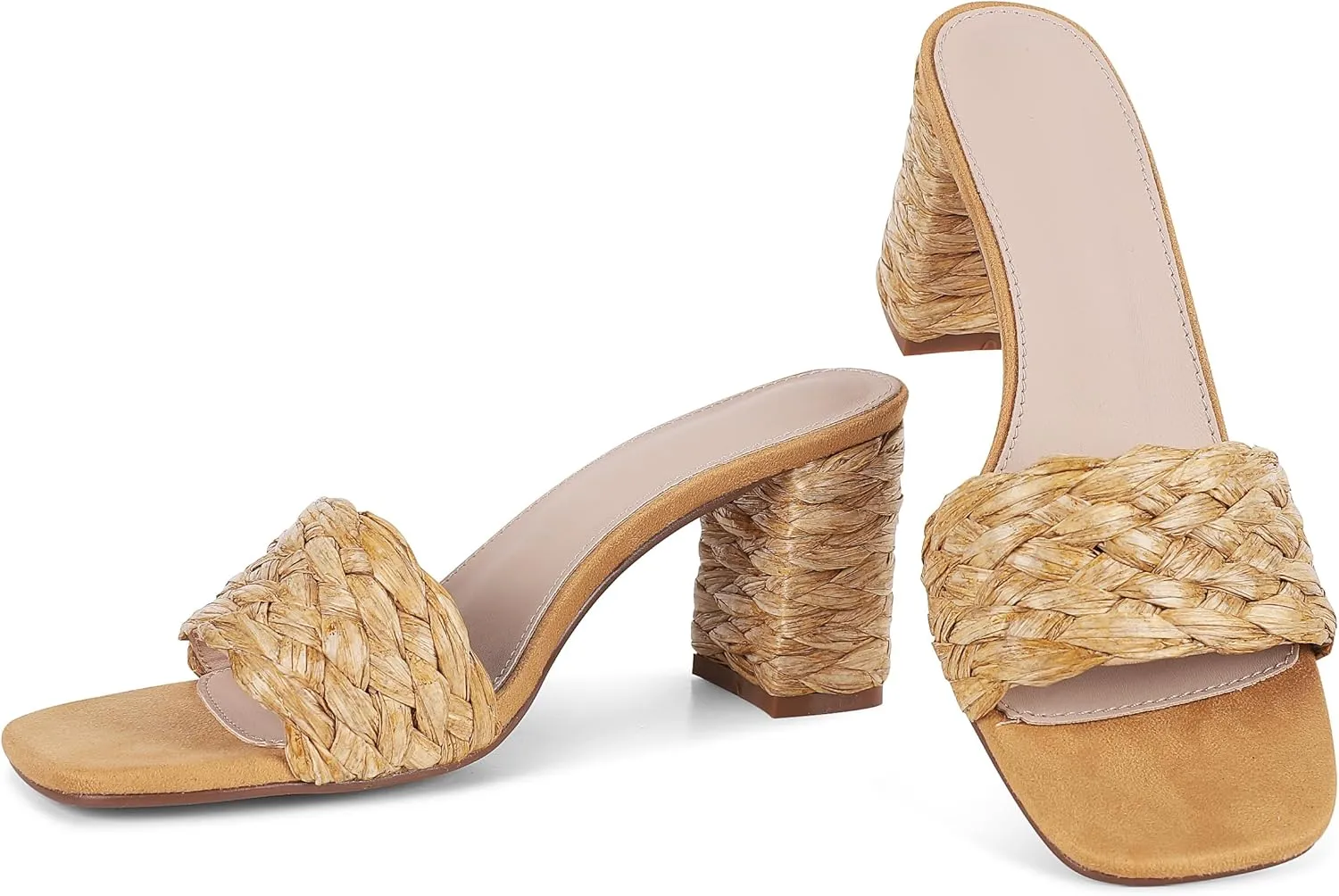 Lyrisiphy Women's Heeled Sandals Sqaure Open Toe Chunky High Heels Slip-on Slides Sandals Summer Outdoor Beach Espardrills for Women