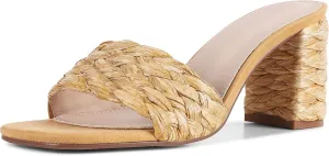 Lyrisiphy Women's Heeled Sandals Sqaure Open Toe Chunky High Heels Slip-on Slides Sandals Summer Outdoor Beach Espardrills for Women