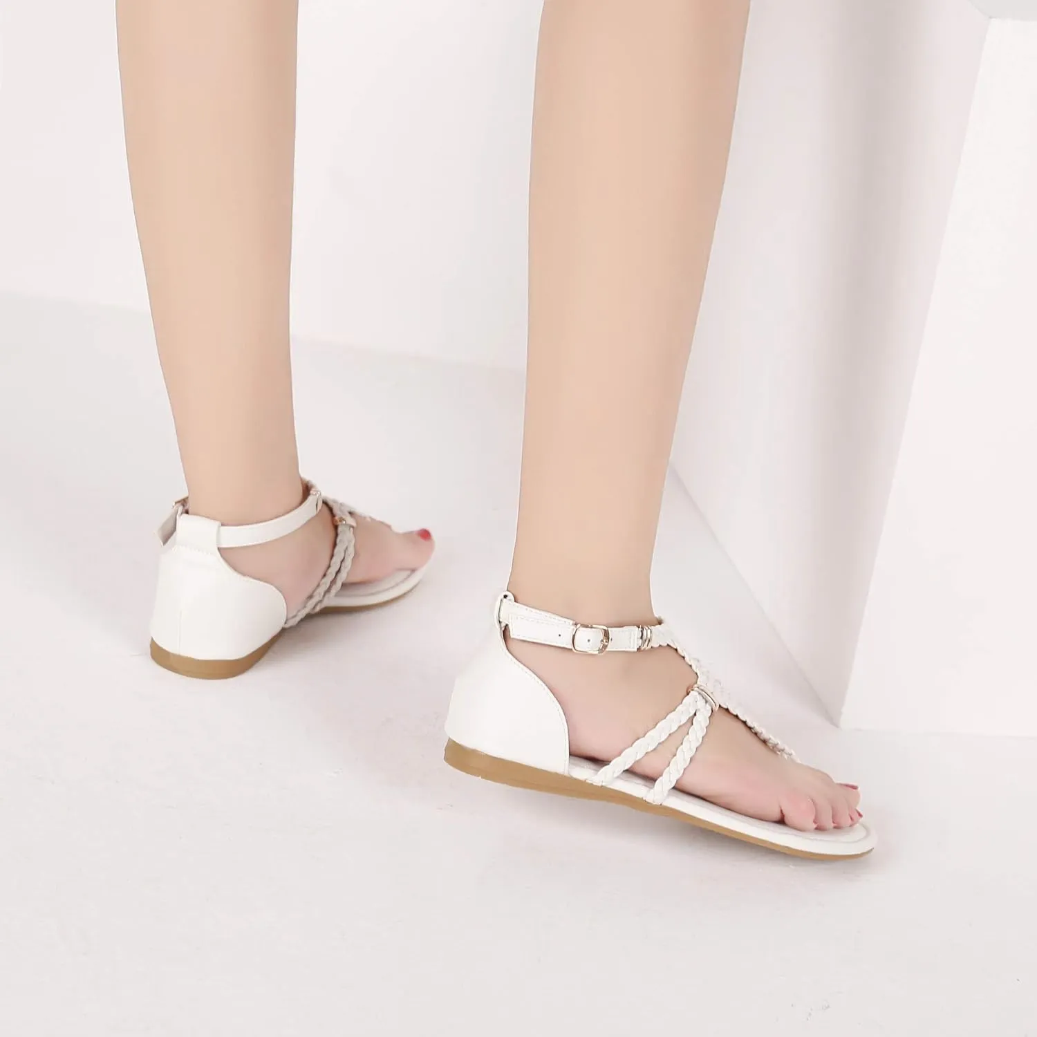 MACKIN J 391-1 Women's Gladiator Sandals Thong Braided Ankle Strap Flat Sandals