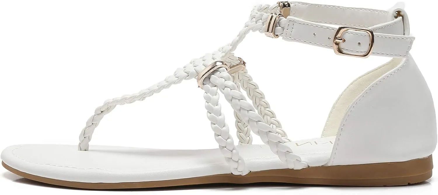 MACKIN J 391-1 Women's Gladiator Sandals Thong Braided Ankle Strap Flat Sandals