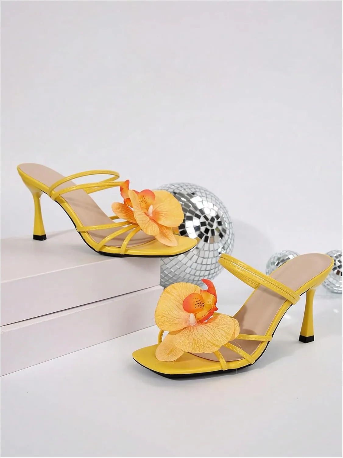 MakeMeChic Women's Open Toe Floral Kitten Heels Flower Summer Beach Sandals