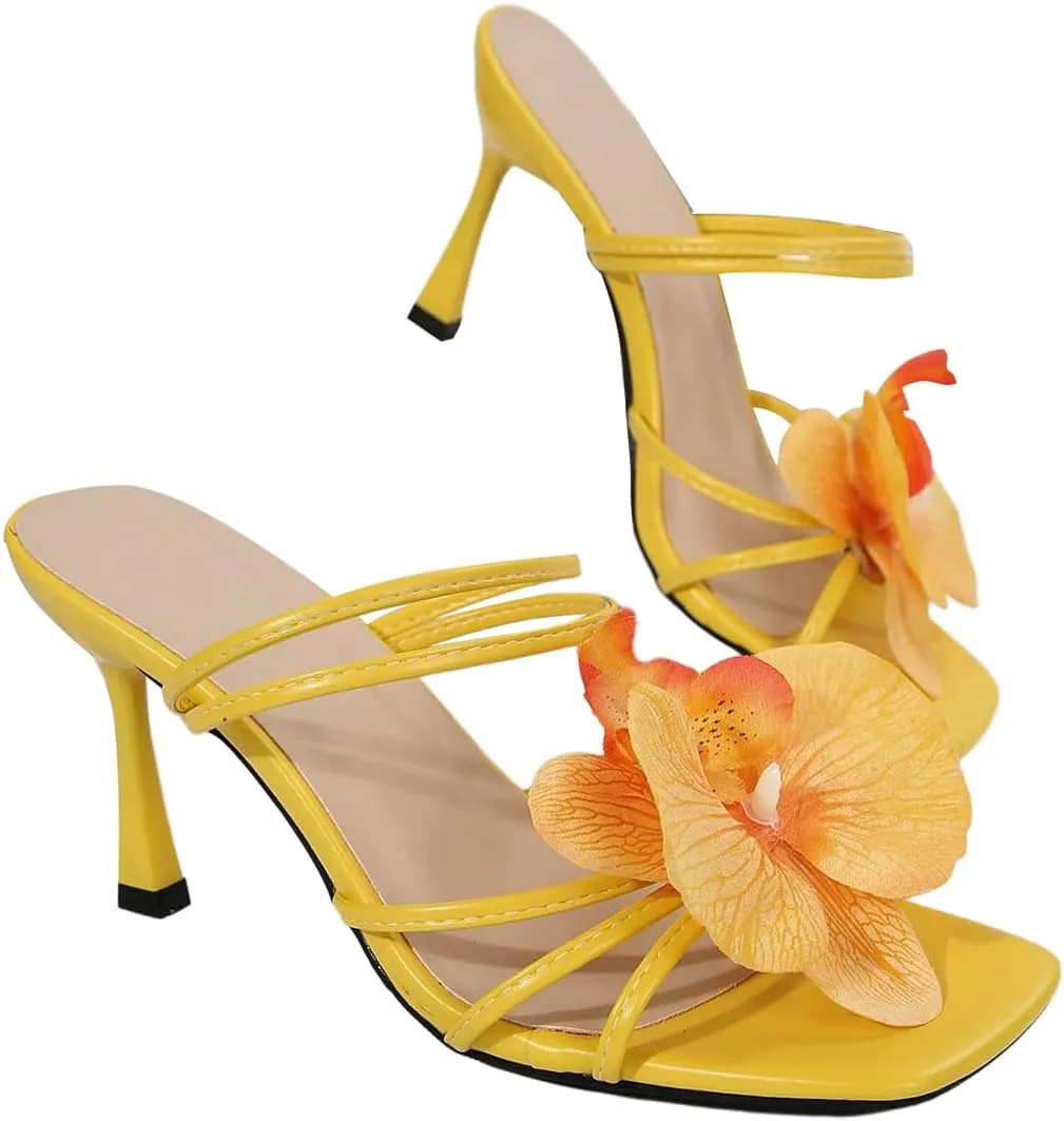 MakeMeChic Women's Open Toe Floral Kitten Heels Flower Summer Beach Sandals