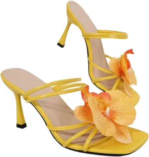 MakeMeChic Women's Open Toe Floral Kitten Heels Flower Summer Beach Sandals