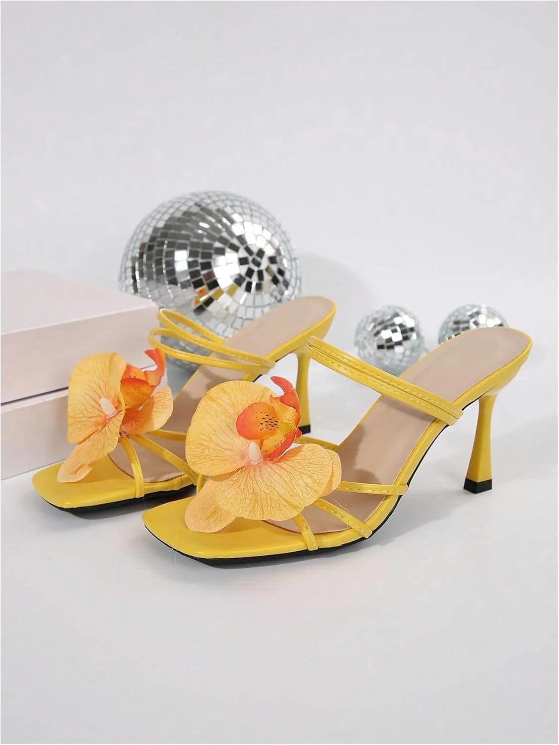 MakeMeChic Women's Open Toe Floral Kitten Heels Flower Summer Beach Sandals
