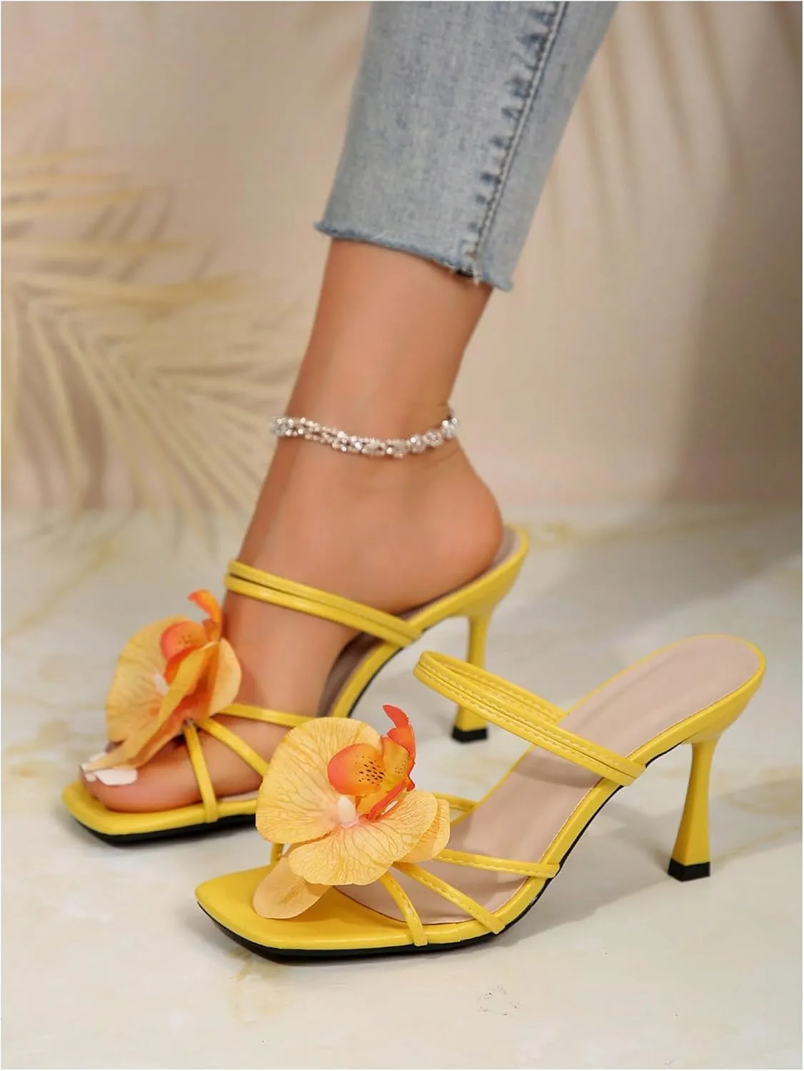 MakeMeChic Women's Open Toe Floral Kitten Heels Flower Summer Beach Sandals