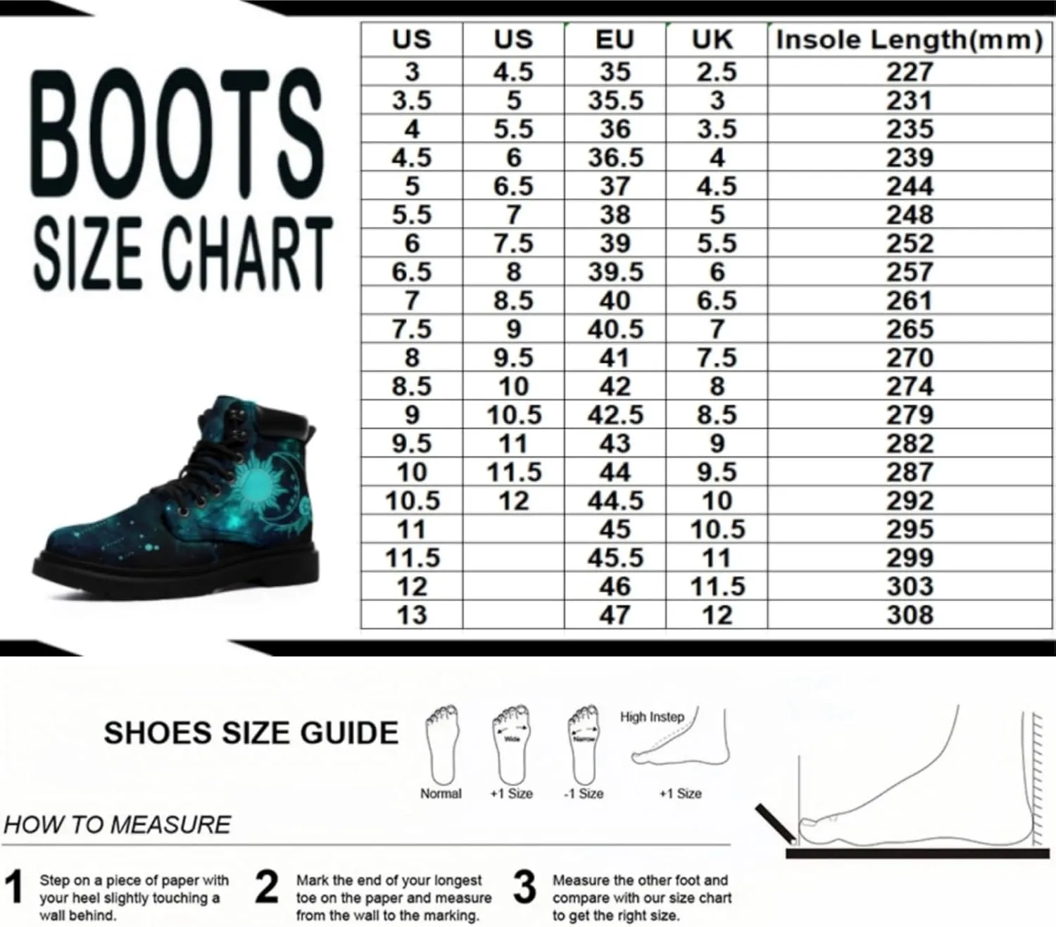 Mandala Combat Boots for Men and Women with Floral, Sun and Moon Designs – Durable Boho Ankle Boots for Hiking,Casual Wear