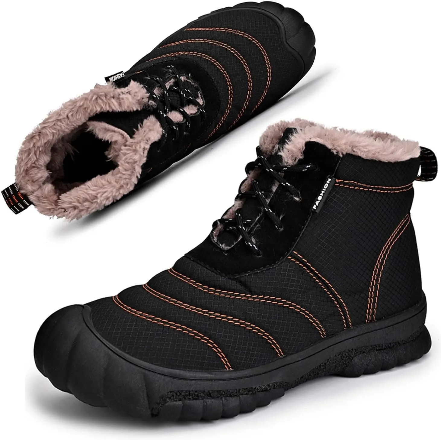MEBAMY Men's Snow Boots Lightweight Black Hiking Winter Boots Fur Lined Anti-slip Cold Weather Shoes Furry Outdoor Snow Boot