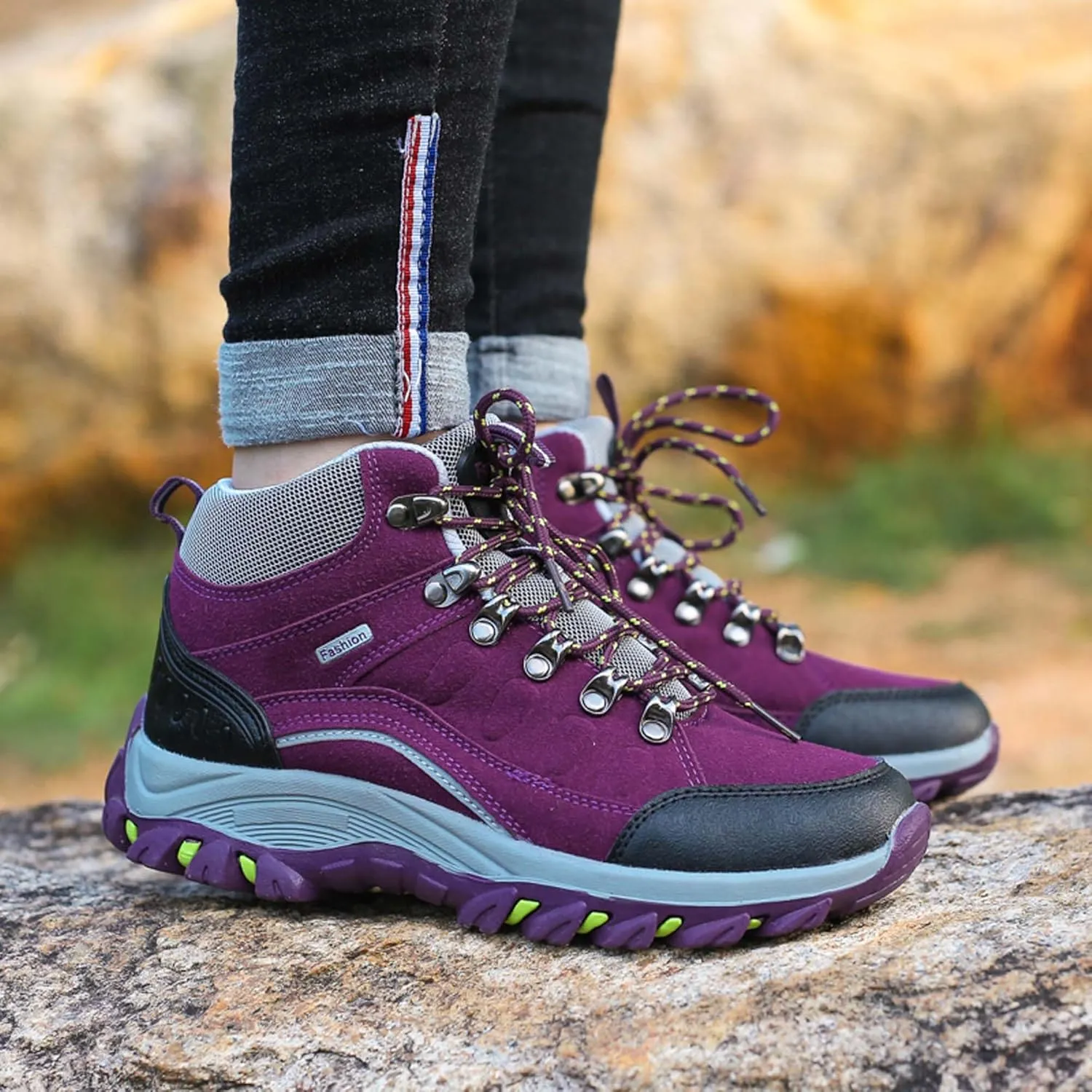 Mens And Womens Anti Slip And Wear Resistant Lace Up Hiking Boots Comfortable And Breathable Walking Boots Rubber Soles Scenic Spots Tourist Boots Couple Park Walking Boots Rock Climbing Boots