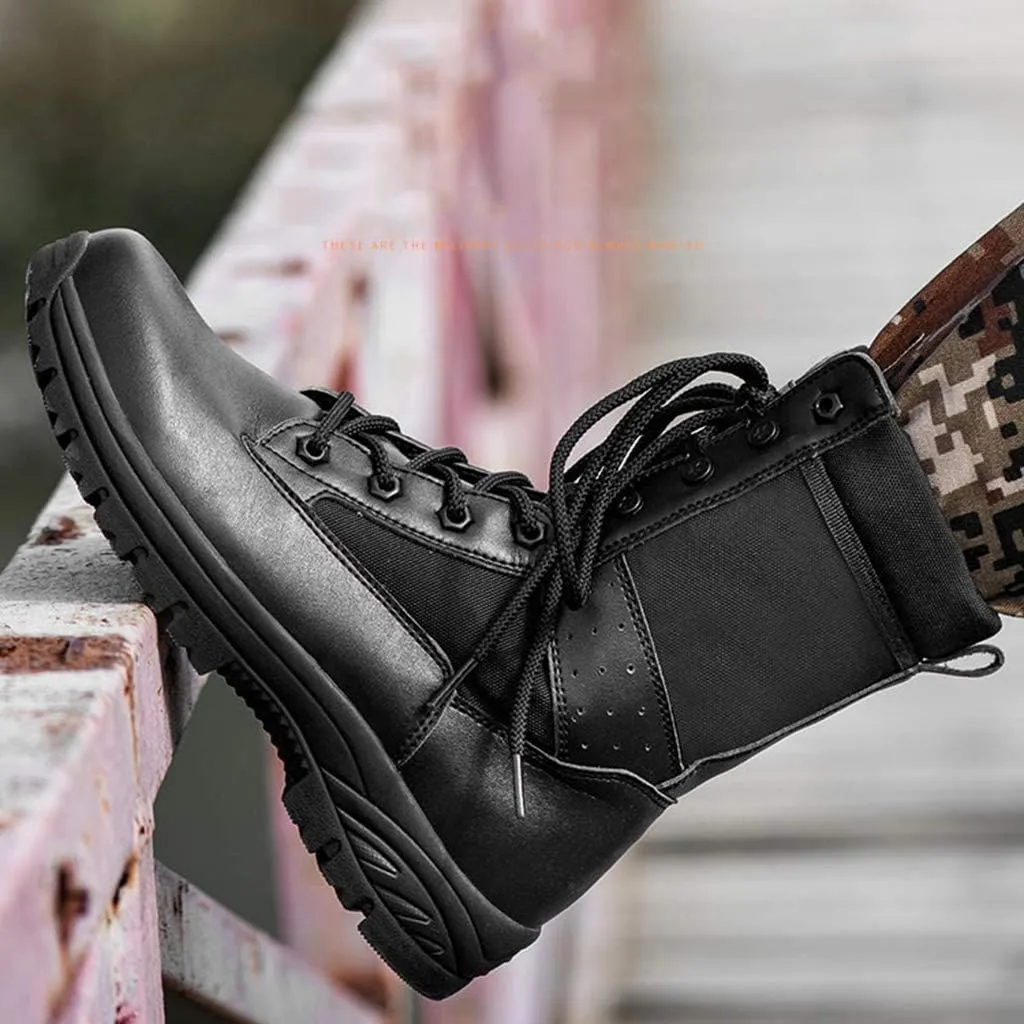 Men's Combat Boots，Outdoor Mountaineering Off-Road Training Shoes High-Tops Military Jungle Tactical Boots,Black B-37