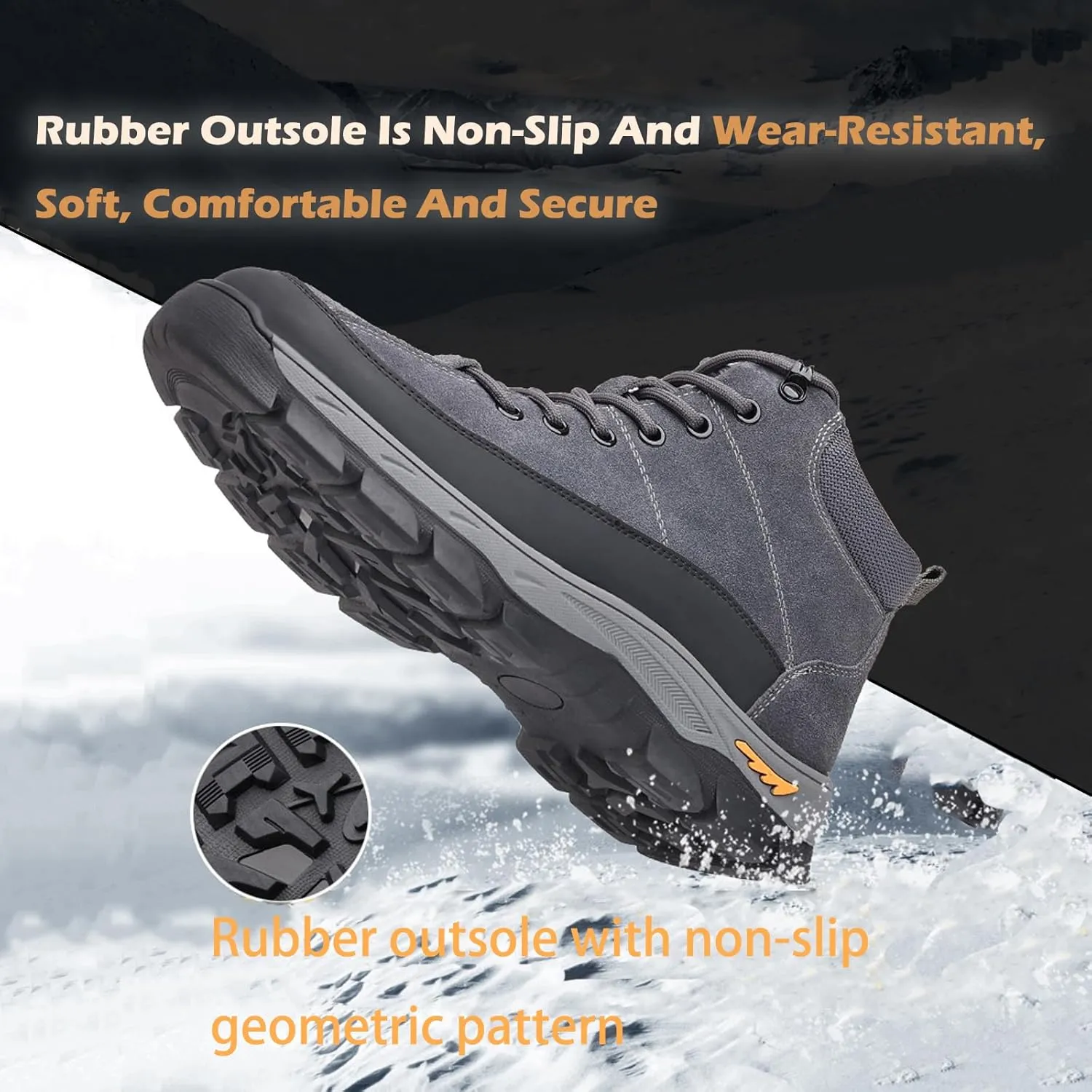 Men's Genuine Leather Lace-up Hiking Boots Fashion Suede Waterproof Plus Velvet Warm Snow Boots Outdoor Casual Non-Slip Slip-on Chukka Boots