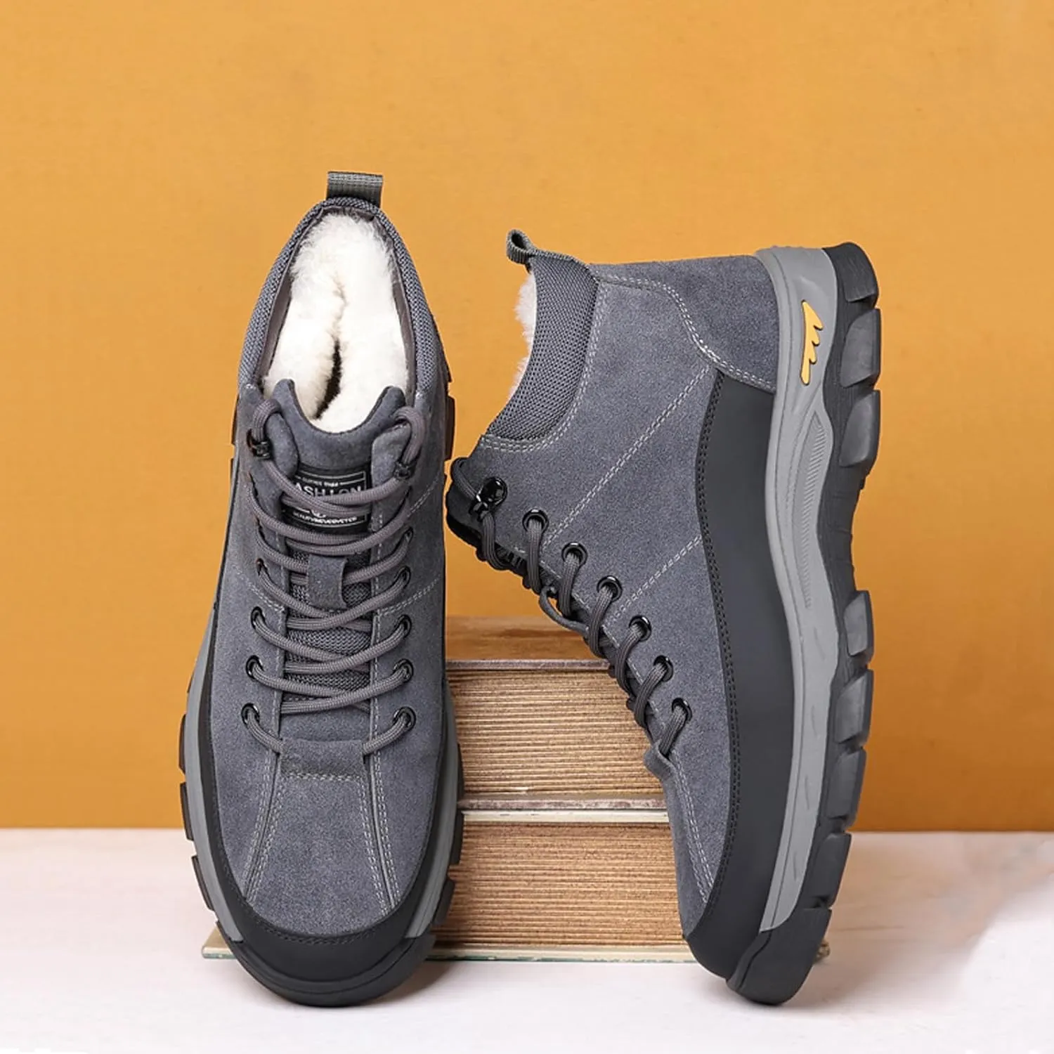 Men's Genuine Leather Lace-up Hiking Boots Fashion Suede Waterproof Plus Velvet Warm Snow Boots Outdoor Casual Non-Slip Slip-on Chukka Boots
