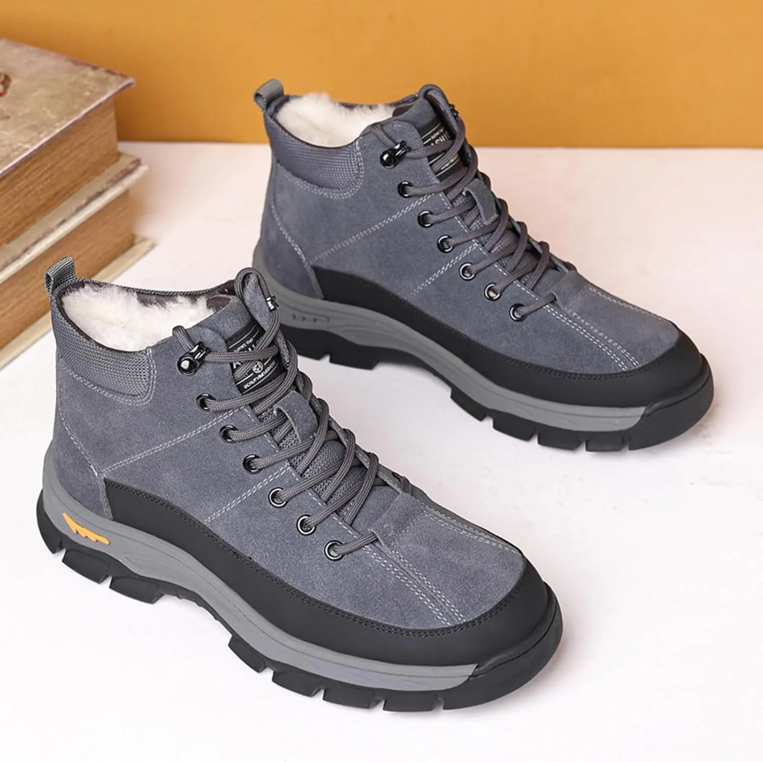 Men's Genuine Leather Lace-up Hiking Boots Fashion Suede Waterproof Plus Velvet Warm Snow Boots Outdoor Casual Non-Slip Slip-on Chukka Boots