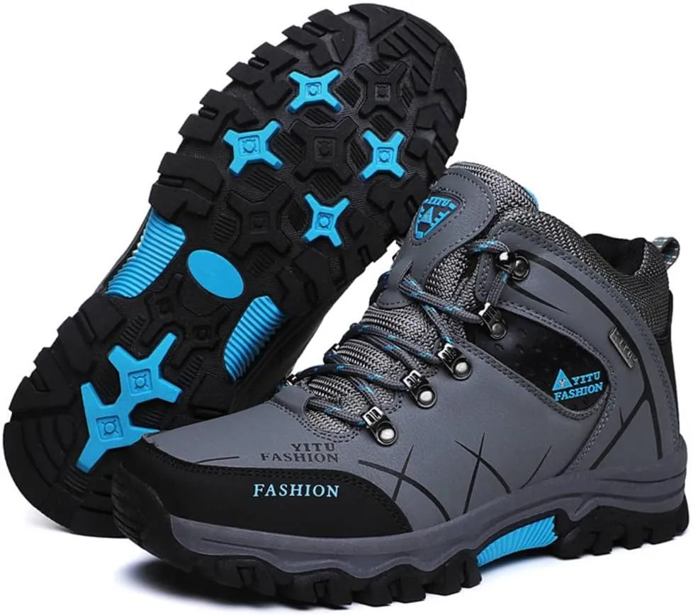 Mens Hiking Boots Non-Slip Outdoor Mid Top Ankle Boot Breathable Hiker Camping Trekking Shoes