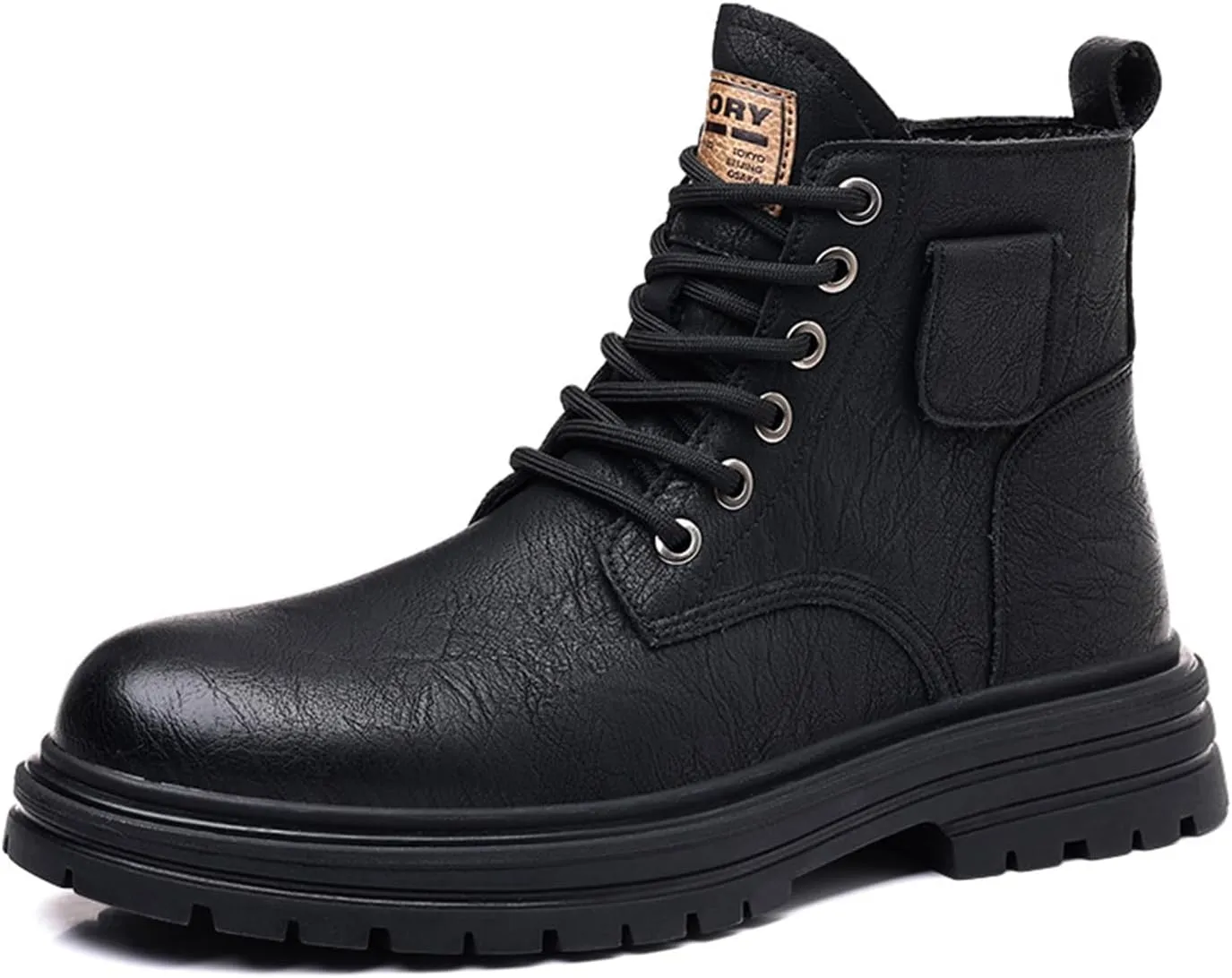 Men's Leather High Top Motorcycle Combat Boots Fashion Casual Winter Fleece-Lined Outdoor Hiking Sneaker Booties Round Toe Lace Up Side Zipper Retro Comfortable Chukka Boots