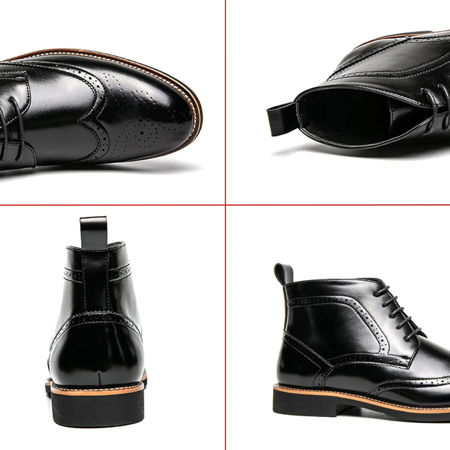 Men's Leather Wingtip Carving Lace Up Chelsea Dress Boots Fashion British Style Pointed Toe Brogue Oxford Boots Casual Business Formal Boots