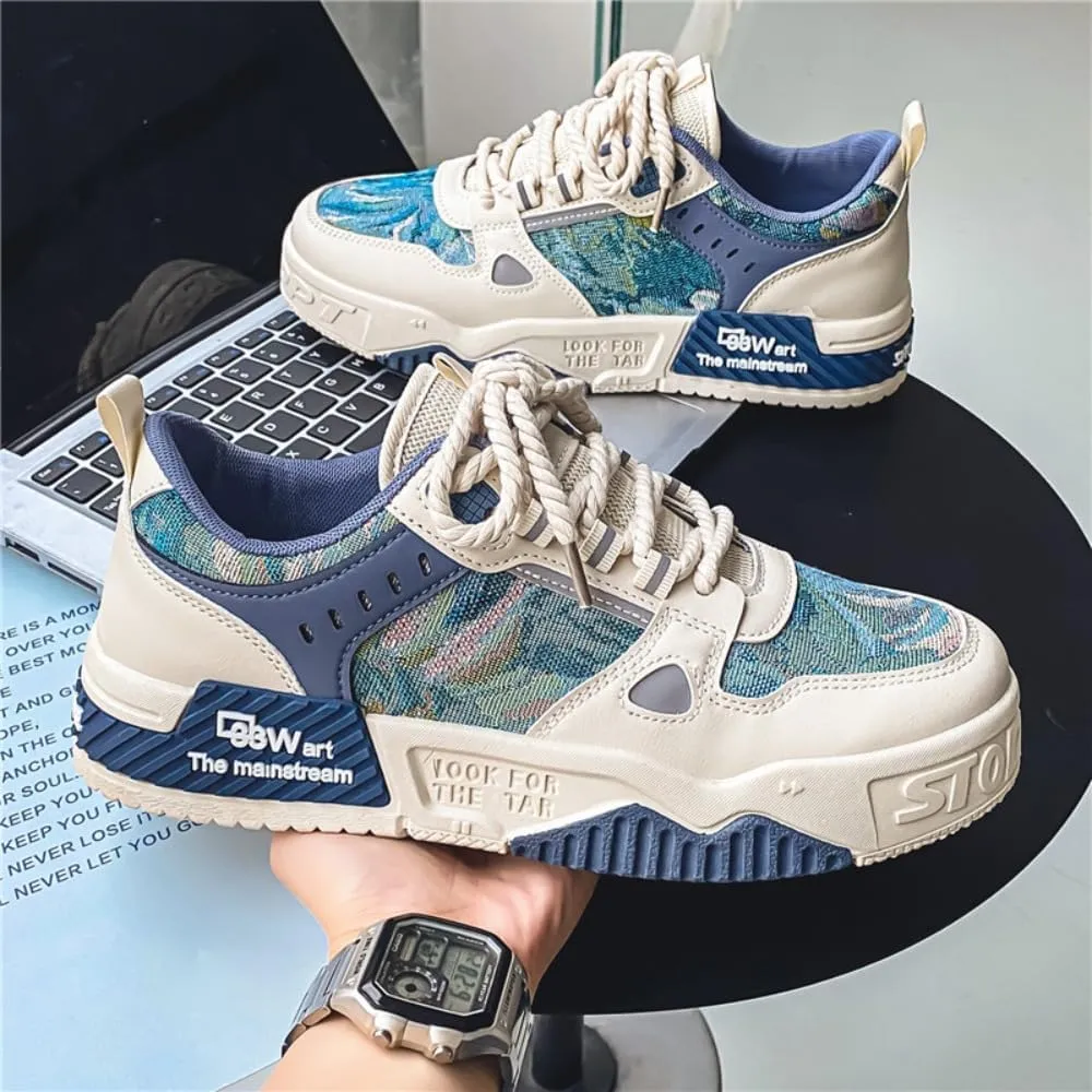 Men's Print Casual Fashion Sneakers - Non-Slip Lace-Up, Comfortable Breathable for Outdoor Activities and Skateboarding