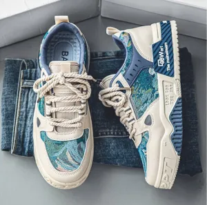 Men's Print Casual Fashion Sneakers - Non-Slip Lace-Up, Comfortable Breathable for Outdoor Activities and Skateboarding
