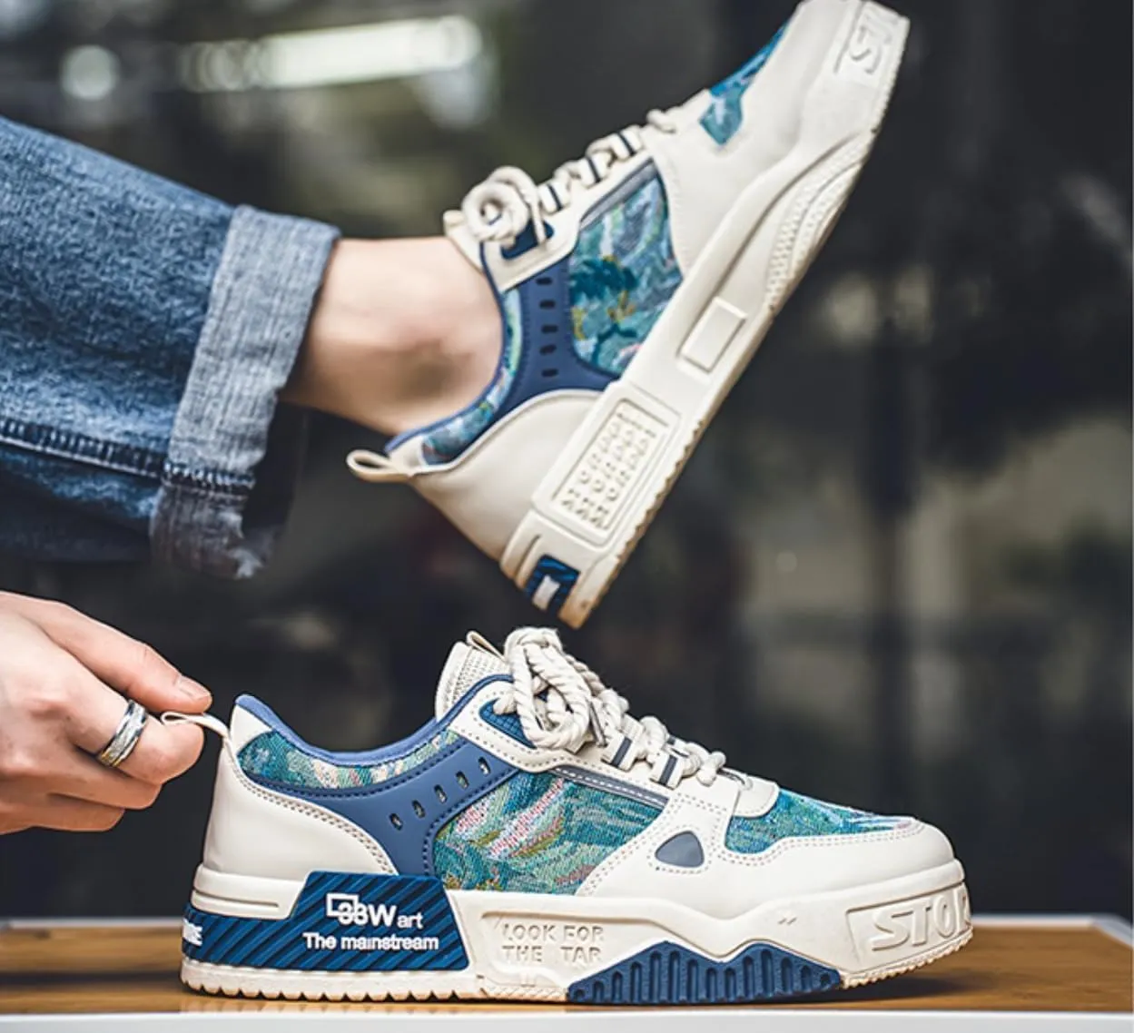 Men's Print Casual Fashion Sneakers - Non-Slip Lace-Up, Comfortable Breathable for Outdoor Activities and Skateboarding