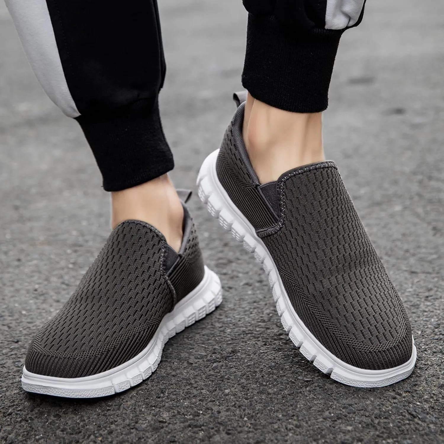 Men's Slip-On Shoes | Casual Breathable Sneakers with Mesh Upper | Non-Slip Walking & Work Loafers for Men