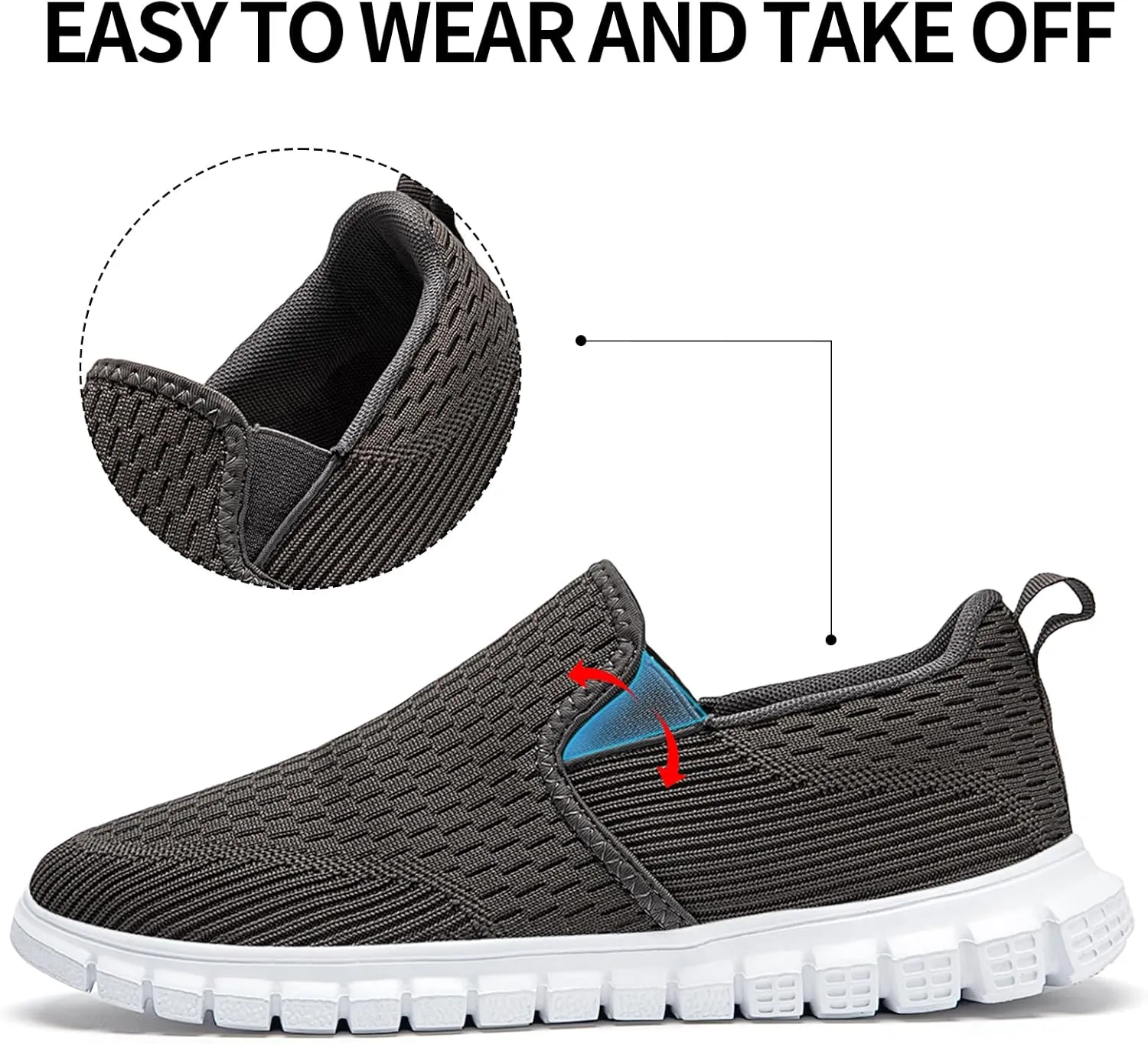 Men's Slip-On Shoes | Casual Breathable Sneakers with Mesh Upper | Non-Slip Walking & Work Loafers for Men