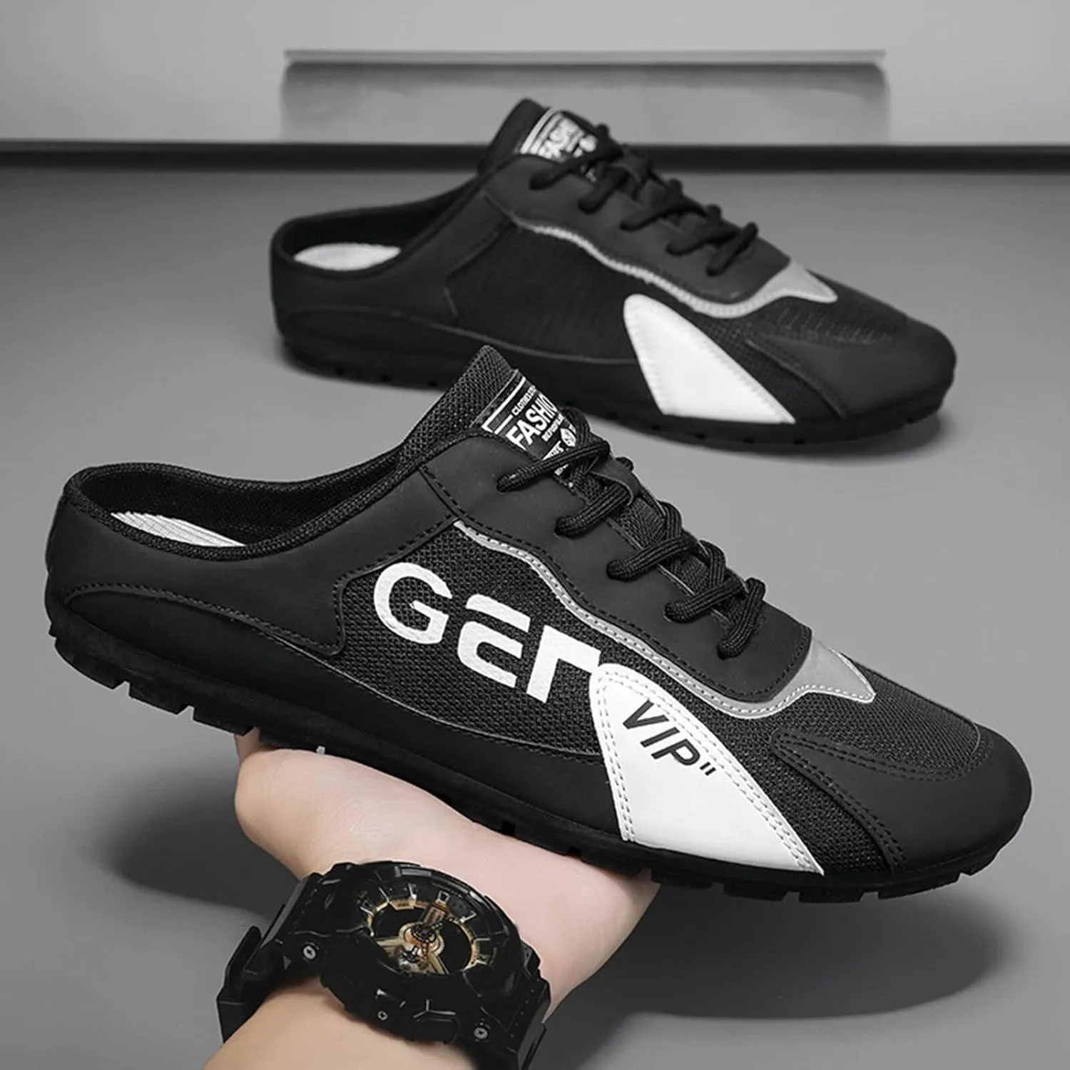Men's Slip On Slippers Round Toe Full Covered Slippers Breathable Mesh Versatile Casual Shoes Walking Slides