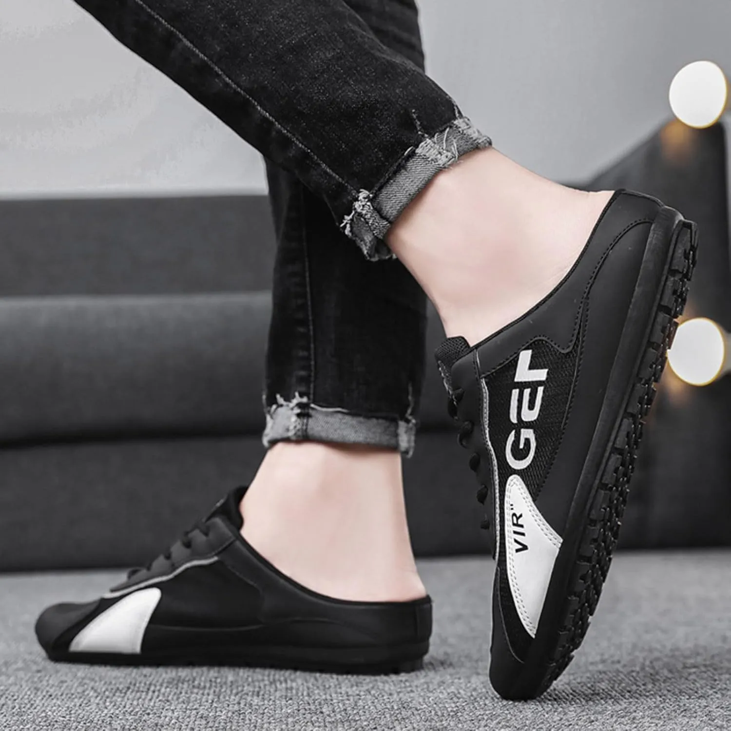 Men's Slip On Slippers Round Toe Full Covered Slippers Breathable Mesh Versatile Casual Shoes Walking Slides