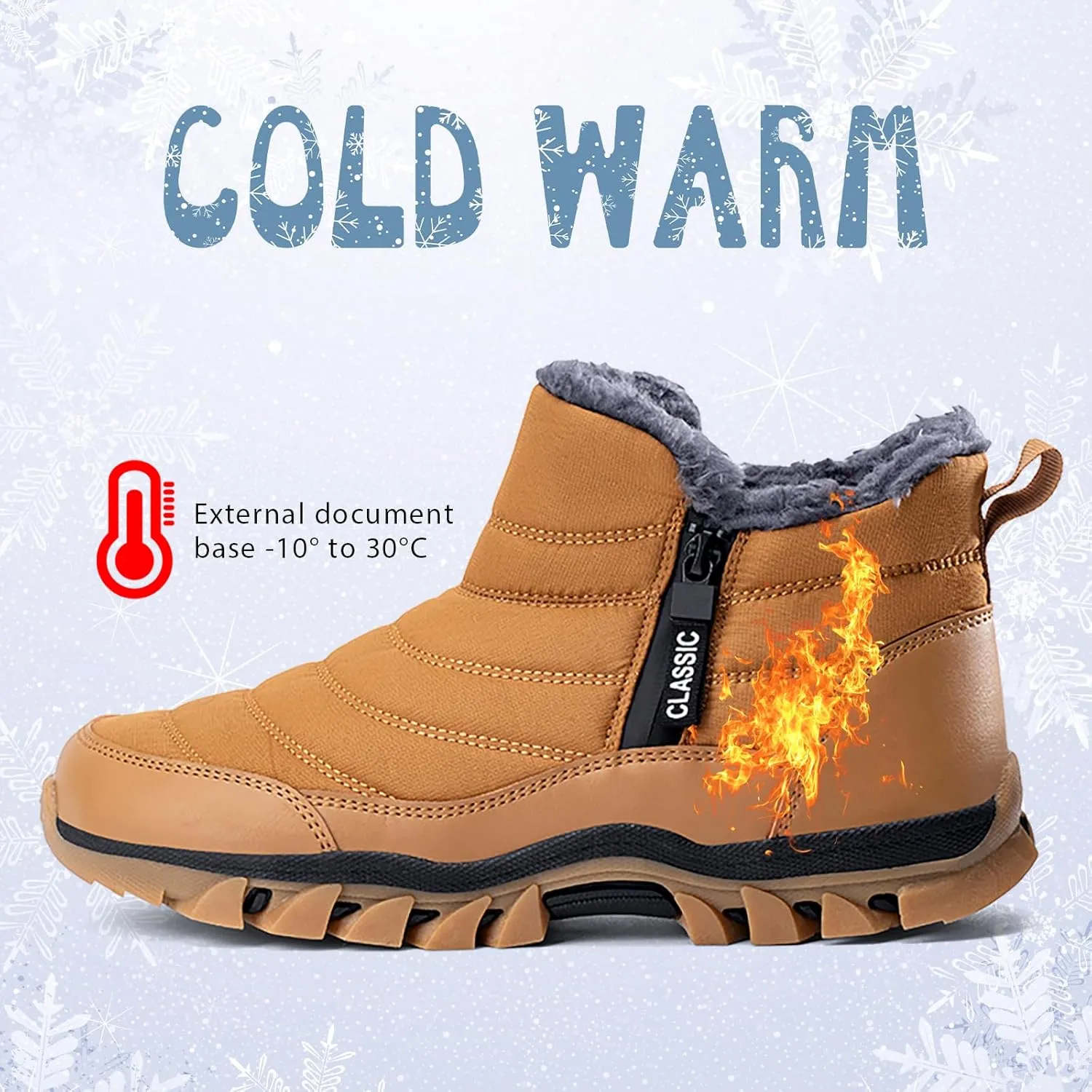 Men's Snow Boots Lightweight Waterproof Winter Boots Fur Lined Anti-slip Cold Weather Shoes Winter Trekking Warm Ankle Boots