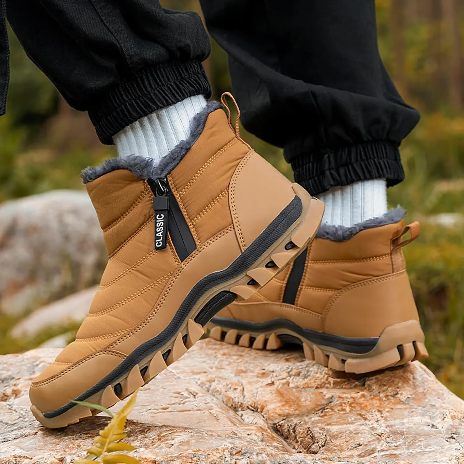 Men's Snow Boots Lightweight Waterproof Winter Boots Fur Lined Anti-slip Cold Weather Shoes Winter Trekking Warm Ankle Boots