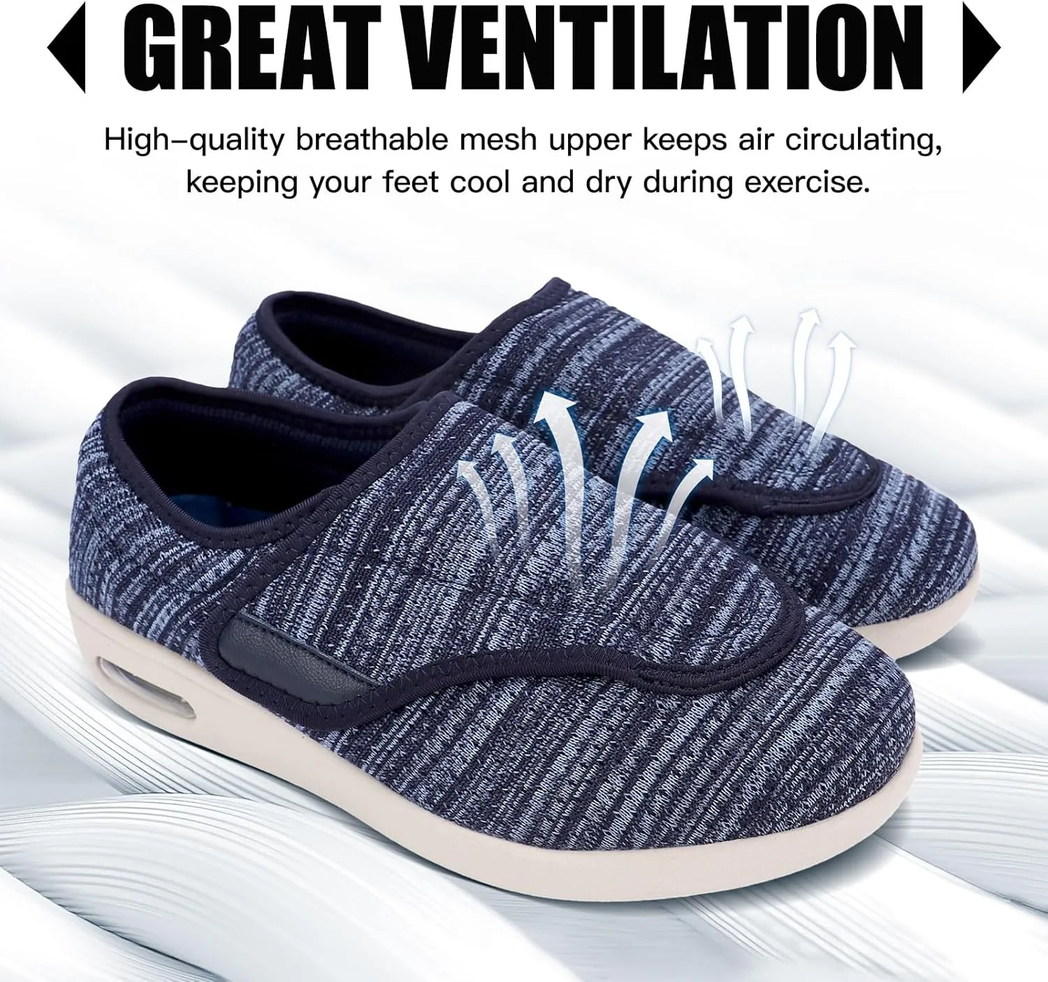 Men's Stylish Diabetic Shoes Extra Wide Width Adjustable Closure Walking Sneakers Lightweight Breathable Mesh Athletic Shoes for Elderly Swollen Feet, Diabetic & Edema