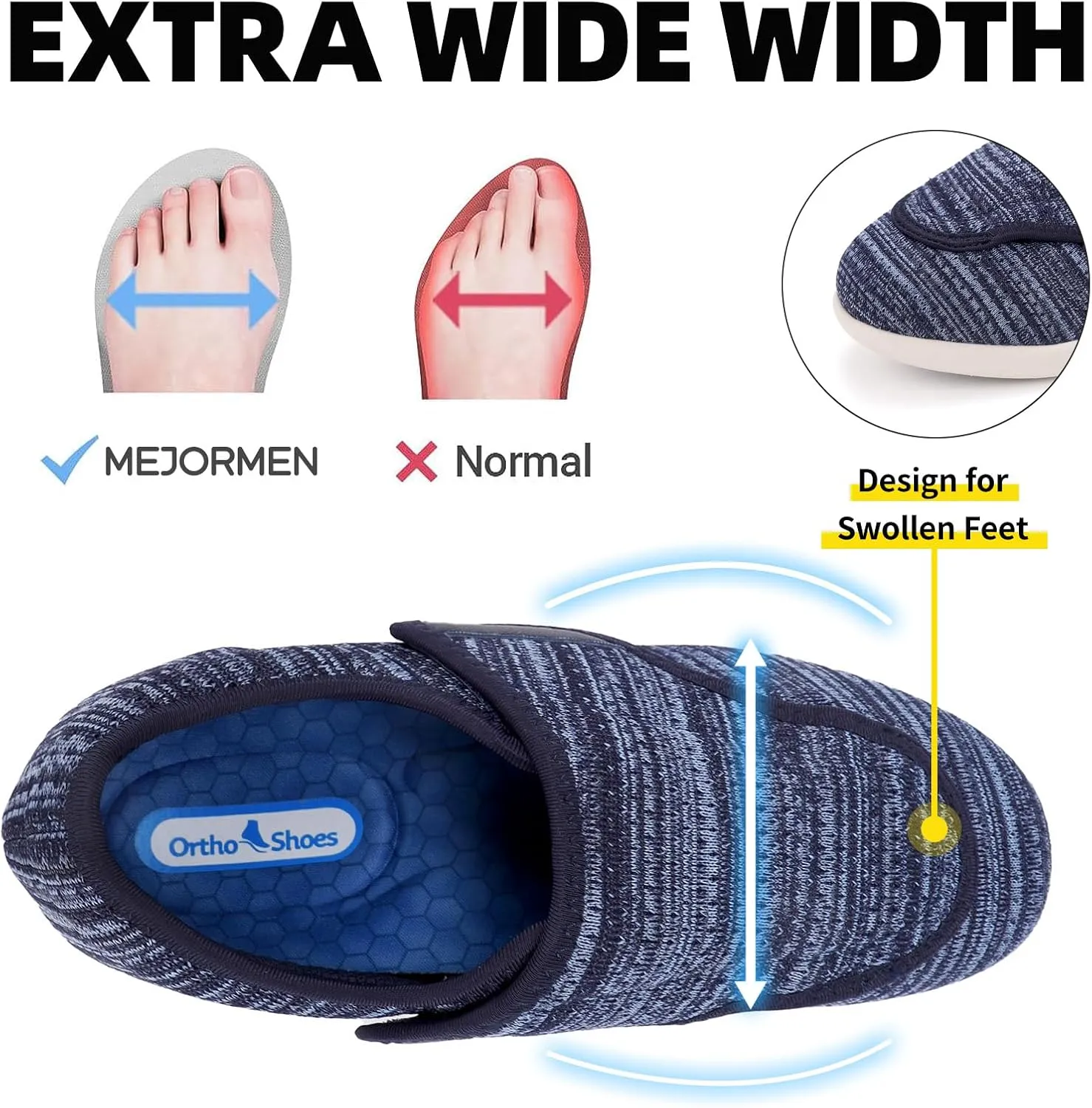 Men's Stylish Diabetic Shoes Extra Wide Width Adjustable Closure Walking Sneakers Lightweight Breathable Mesh Athletic Shoes for Elderly Swollen Feet, Diabetic & Edema