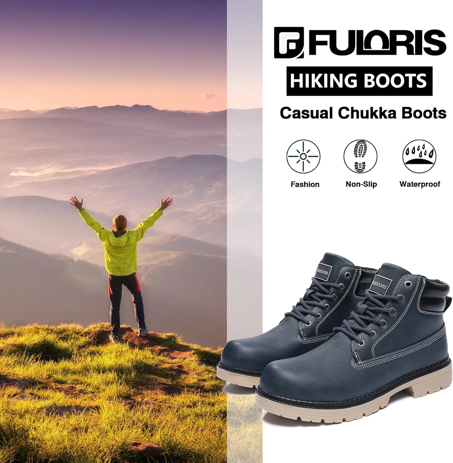 Men's Women's Hiking Boots Casual Chukka Boots Non Slip Outdoor Boot Waterproof Lightweight Ankle Boots Lace Up Walking Booties
